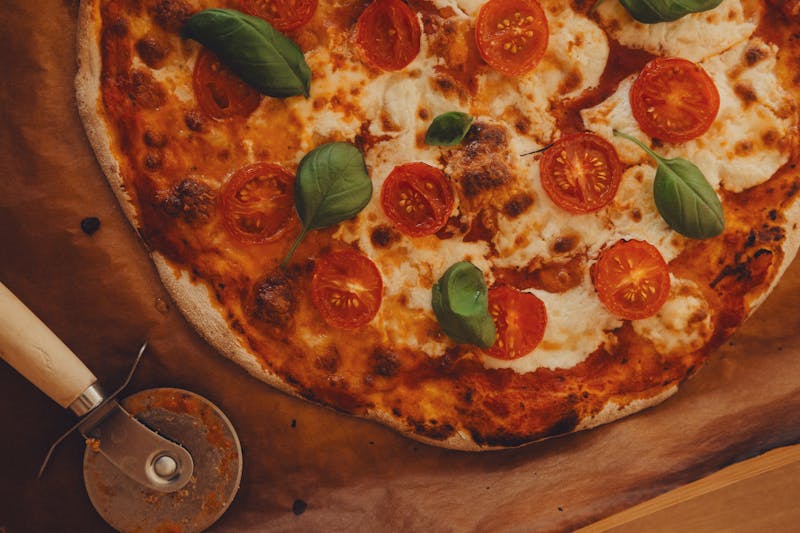 Classic Margherita pizza with fresh tomato sauce and basil